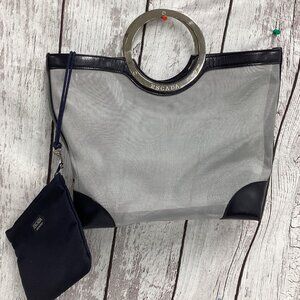 Escada Mesh & Leather Silver Tote  w/ additional Pouch